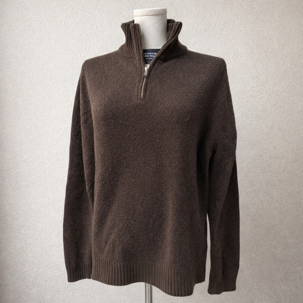 ❄️J.Crew Premium Lambswool Quarter Zip Sweater Brown 100% Wool Size Large